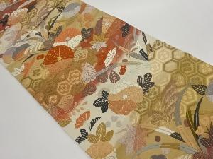 唐織草花に亀甲模様織出し袋帯